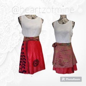 #7955 Indian Silk Bohemian Wrap Sari Skirt Reversible Summer Women's Free Size